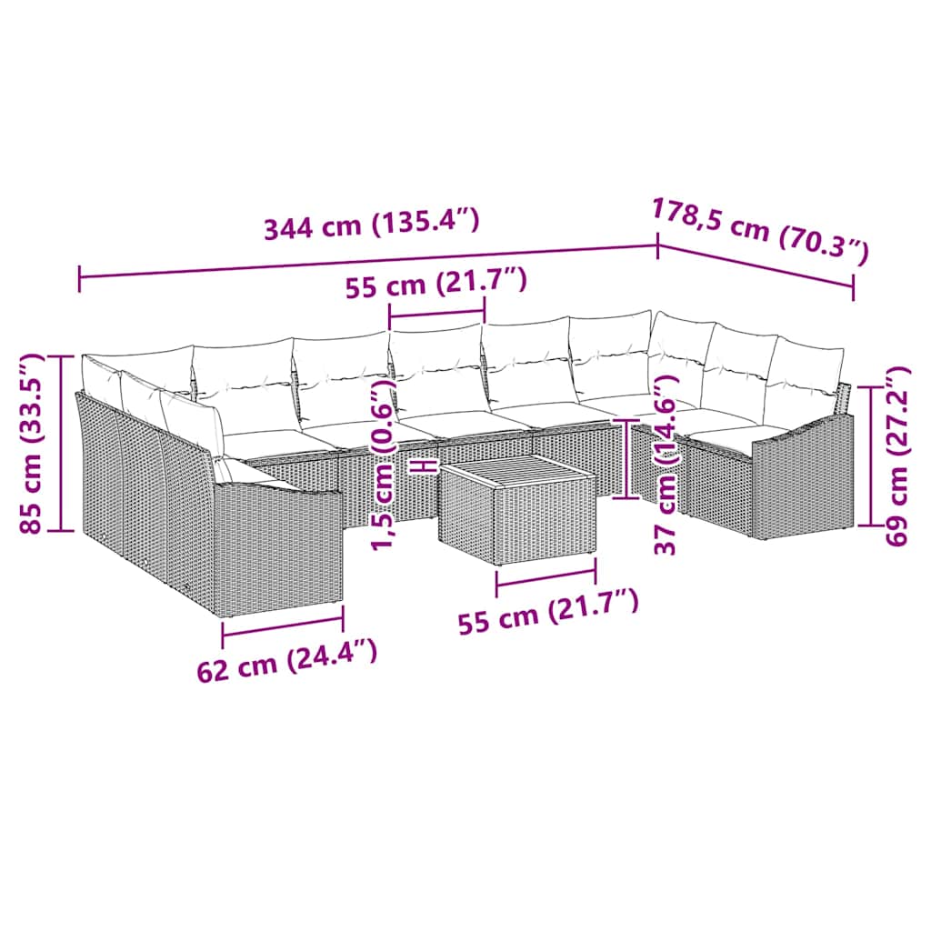 Havesofa Sæt med opbevaring 11 pcs Sort og Cream polyrattan