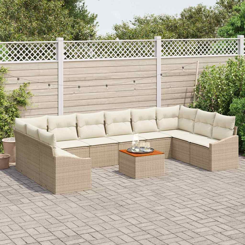 Havesofa Sæt 11 stk. Beige og creme polyrattan