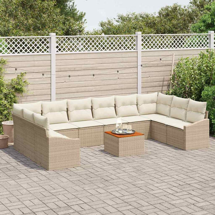 Havesofa Sæt med opbevaring 11 pcs Beige og creme polyrattan
