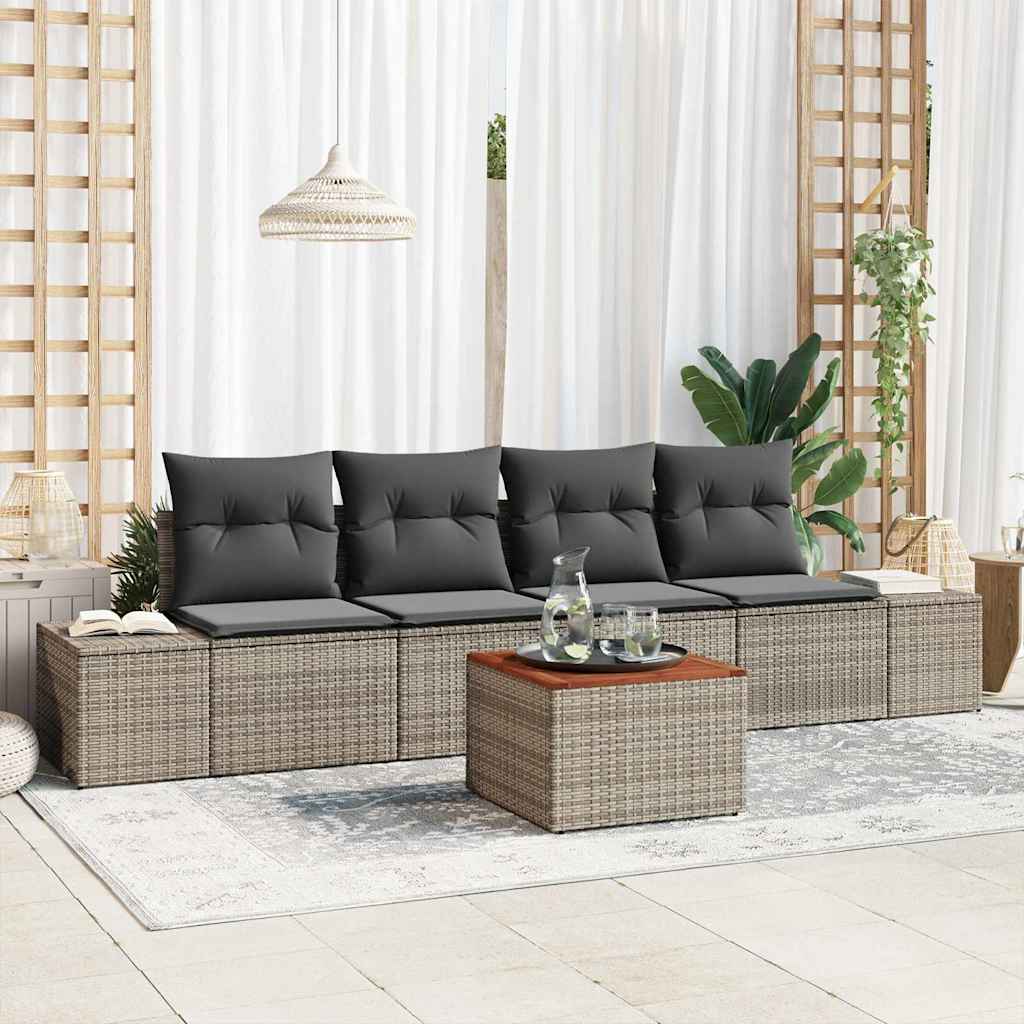 Havesofa Sæt med opbevaring 5 pcs Grå polyrattan