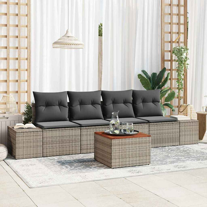 Havesofa Sæt med opbevaring 5 pcs Grå polyrattan