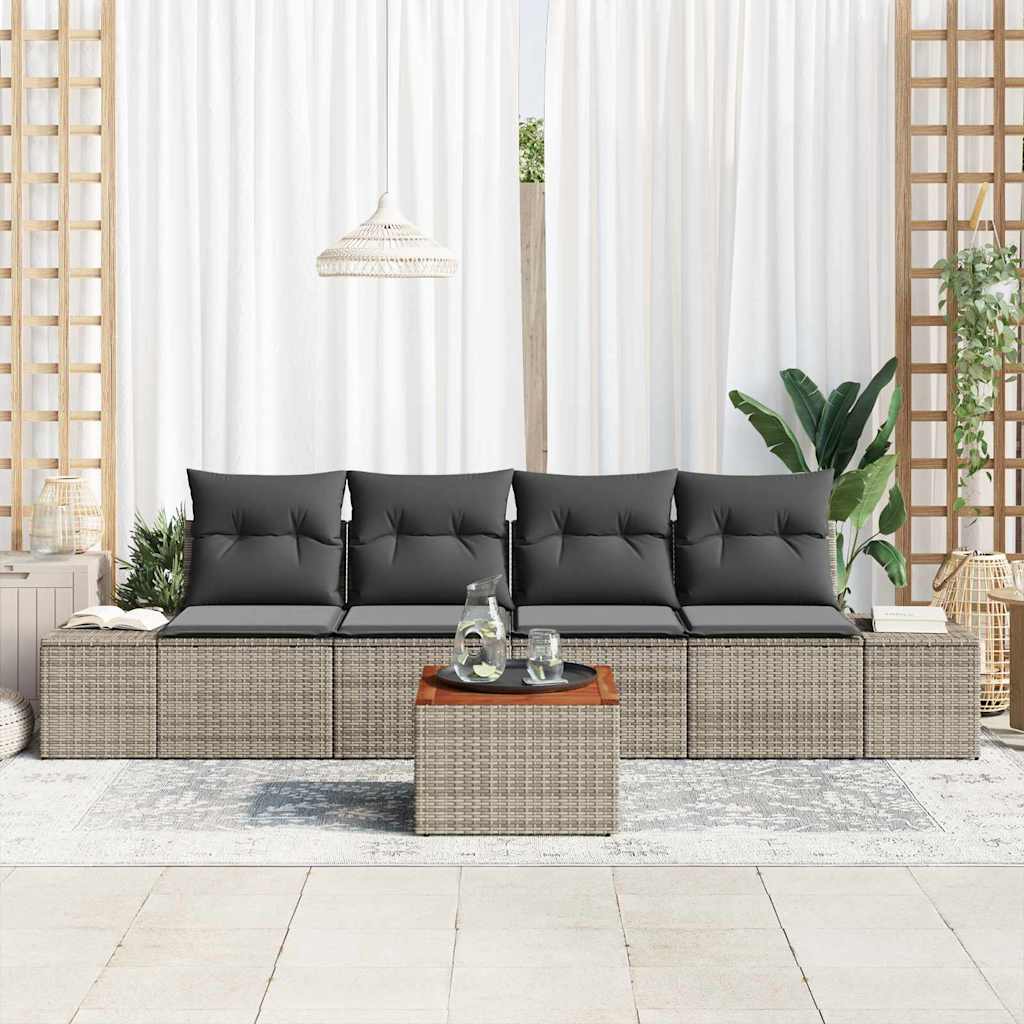 Havesofa Sæt med opbevaring 5 pcs Grå polyrattan