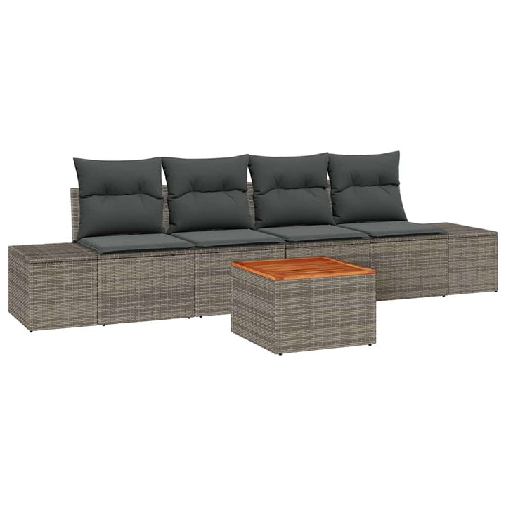 Havesofa Sæt med opbevaring 5 pcs Grå polyrattan