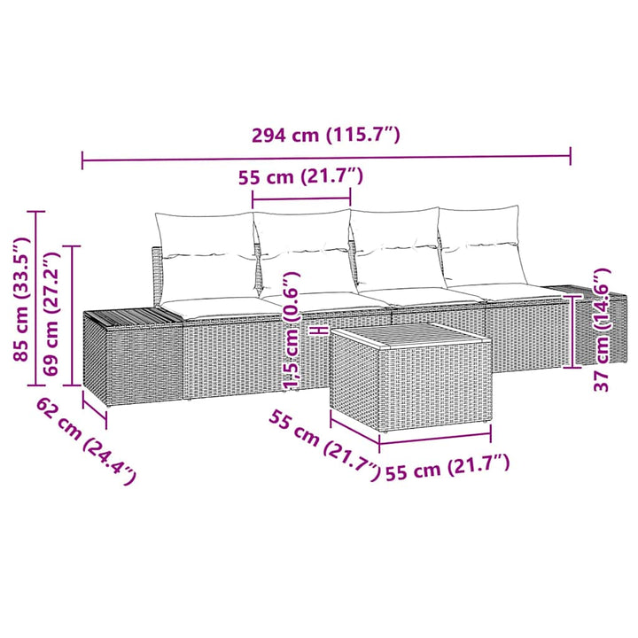 Havesofa Sæt med opbevaring 5 pcs Grå polyrattan