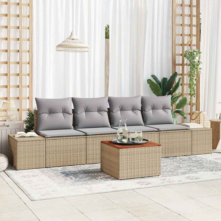 Havesofa Sæt med opbevaring 5 pcs Beige og lys grå polyrattan