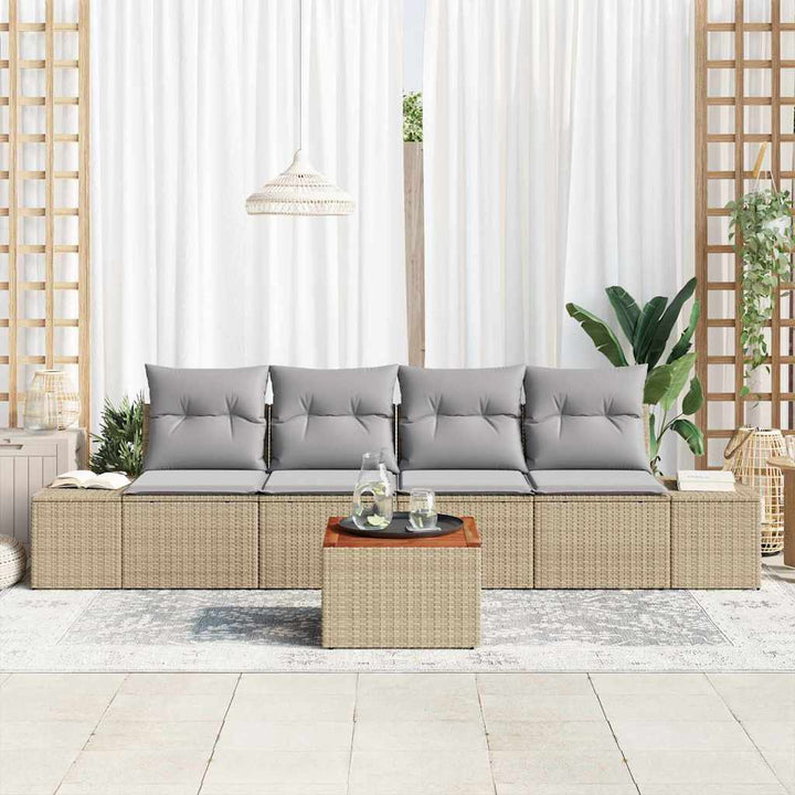 Havesofa Sæt med opbevaring 5 pcs Beige og lys grå polyrattan