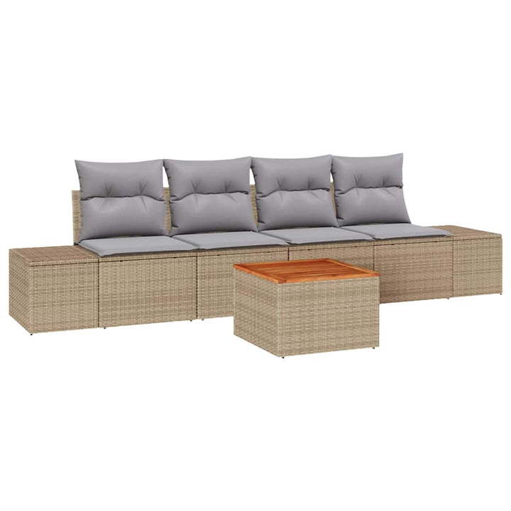 Havesofa Sæt med opbevaring 5 pcs Beige og lys grå polyrattan