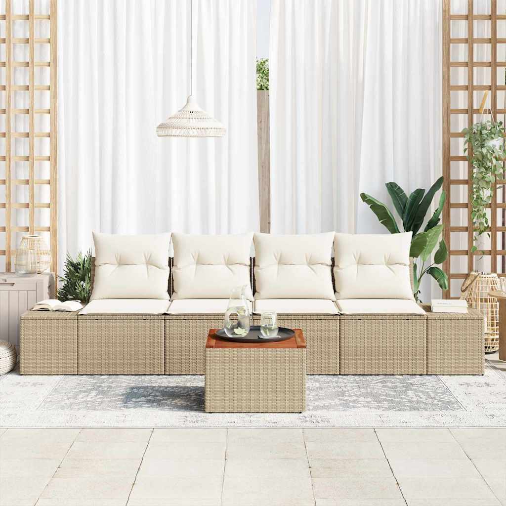Havesofa Sæt 5 stk. Beige og creme polyrattan