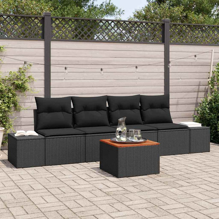 Havesofa Sæt med opbevaring 5 pcs Sort polyrattan