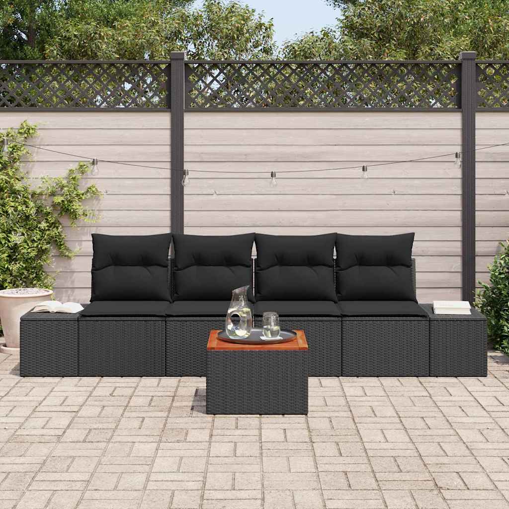 Havesofa Sæt med opbevaring 5 pcs Sort polyrattan