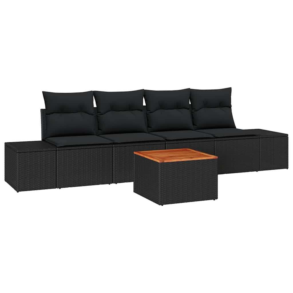 Havesofa Sæt med opbevaring 5 pcs Sort polyrattan