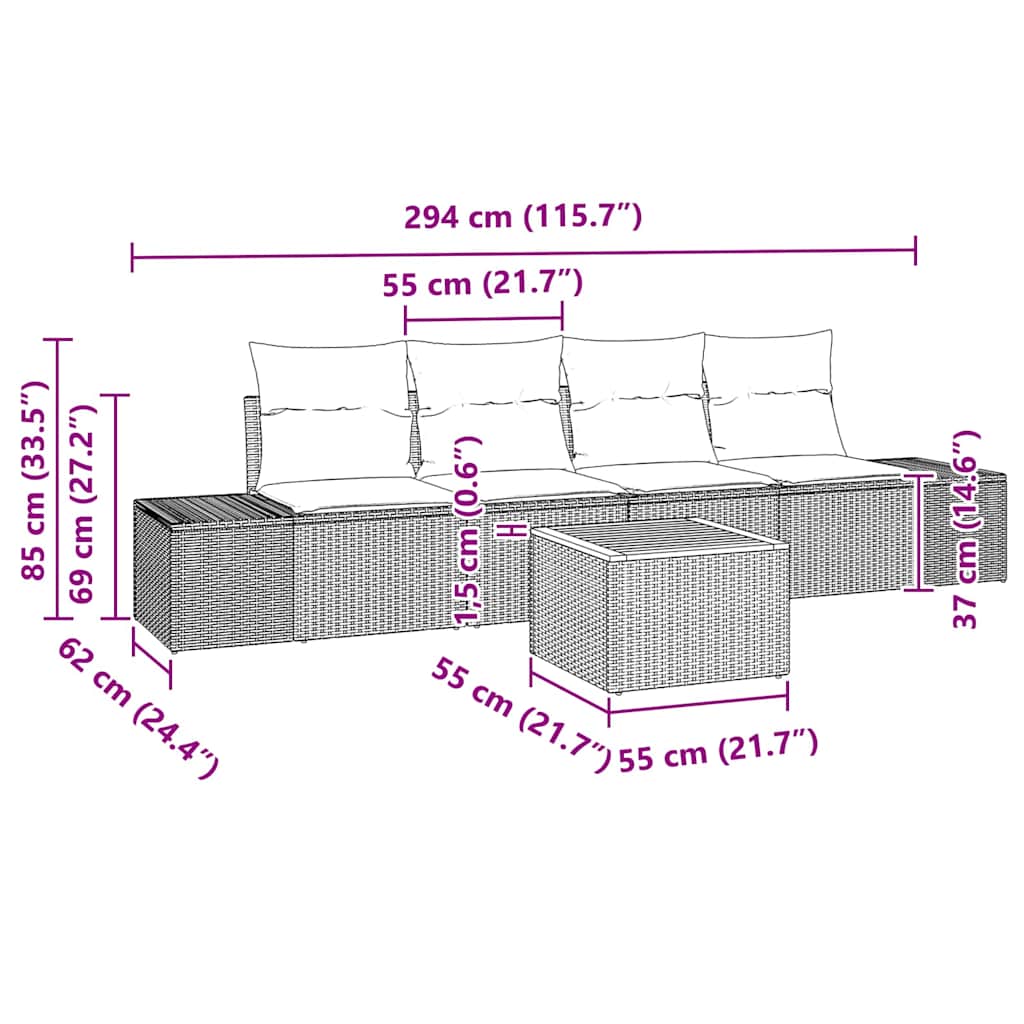 Havesofa Sæt med opbevaring 5 pcs Sort polyrattan