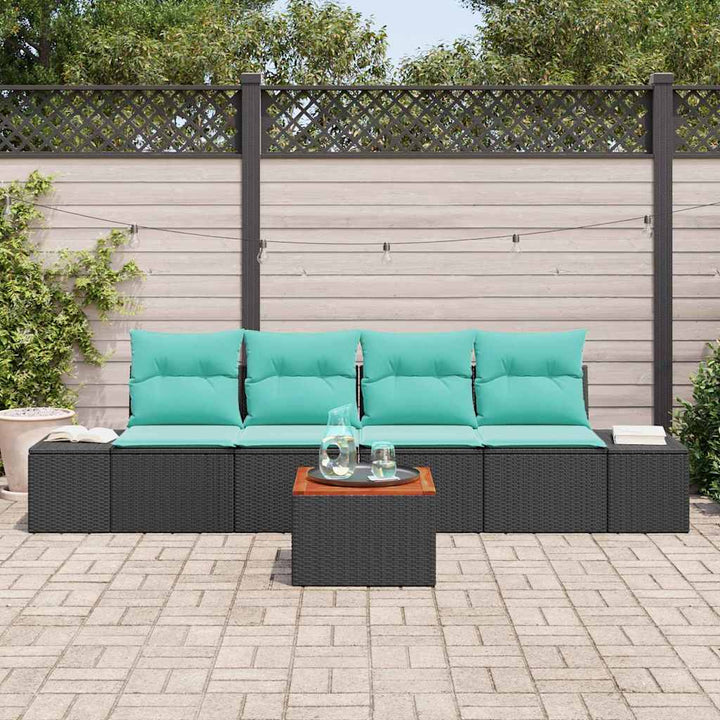 Havesofa Sæt 5 stk. Sort og turkis polyrattan