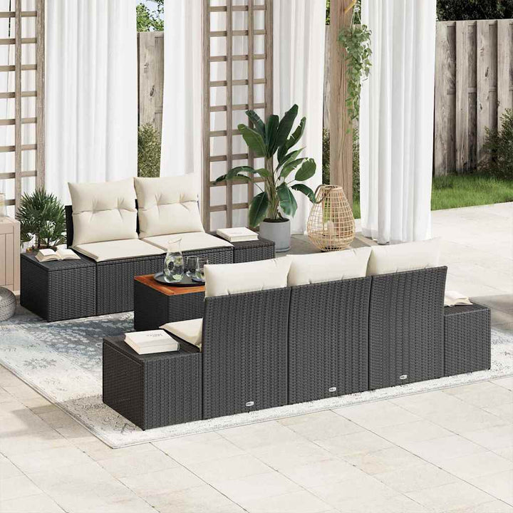 Havesofa Sæt 6 stk. Sort og Cream polyrattan