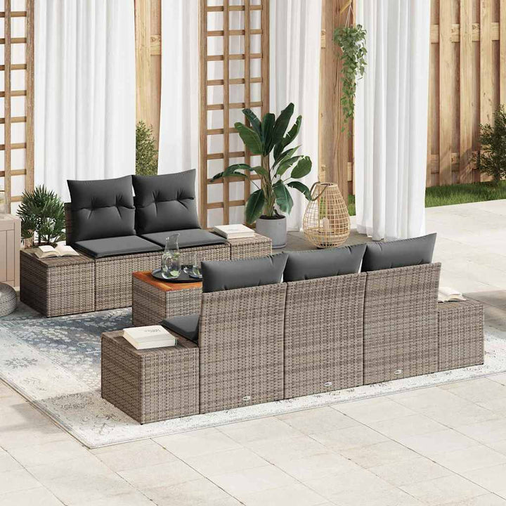 Havesofa Sæt med opbevaring 6 pcs Grå polyrattan