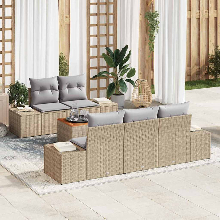 Havesofa Sæt 6 stk. Beige og lys grå polyrattan
