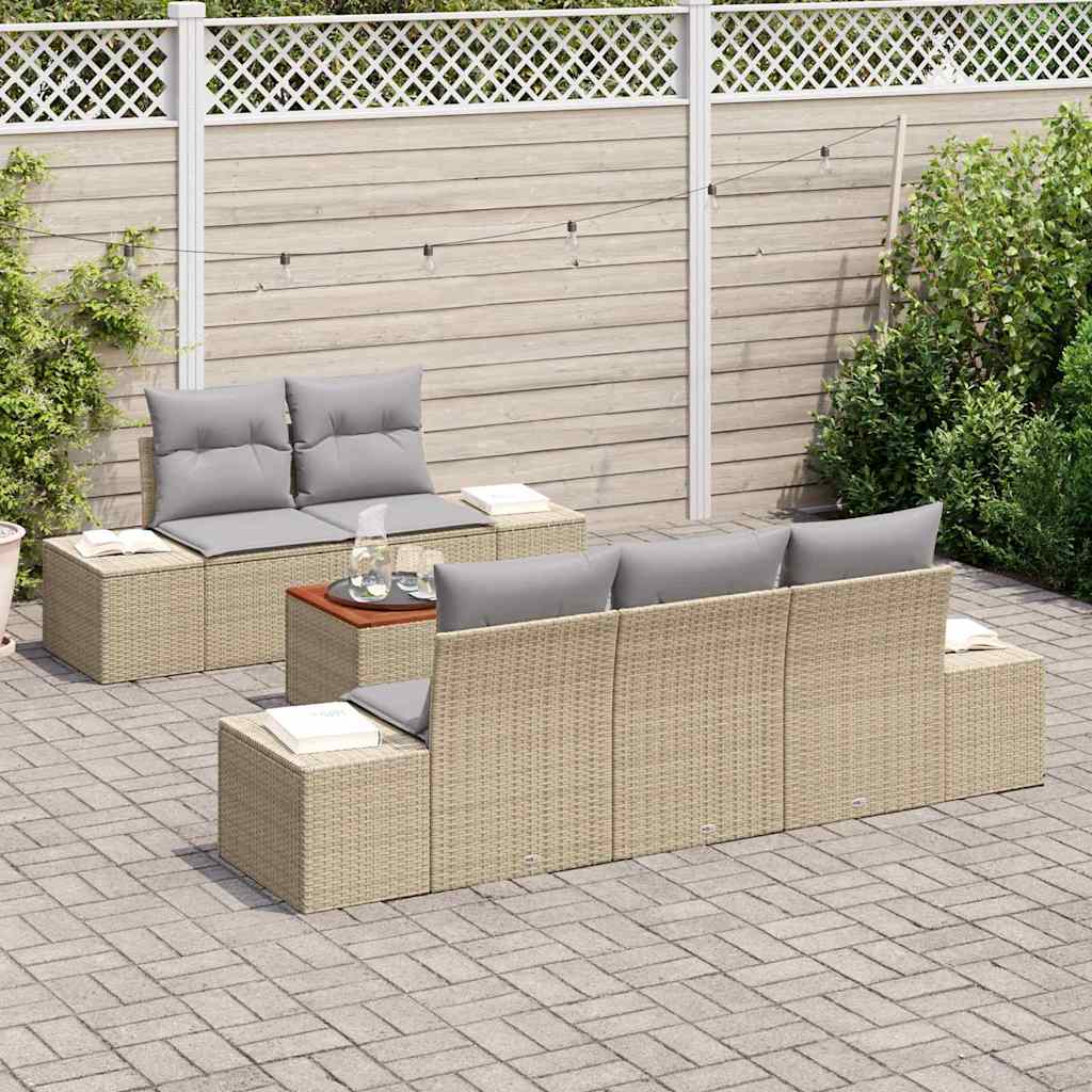Havesofa Sæt 6 stk. Beige og lys grå polyrattan