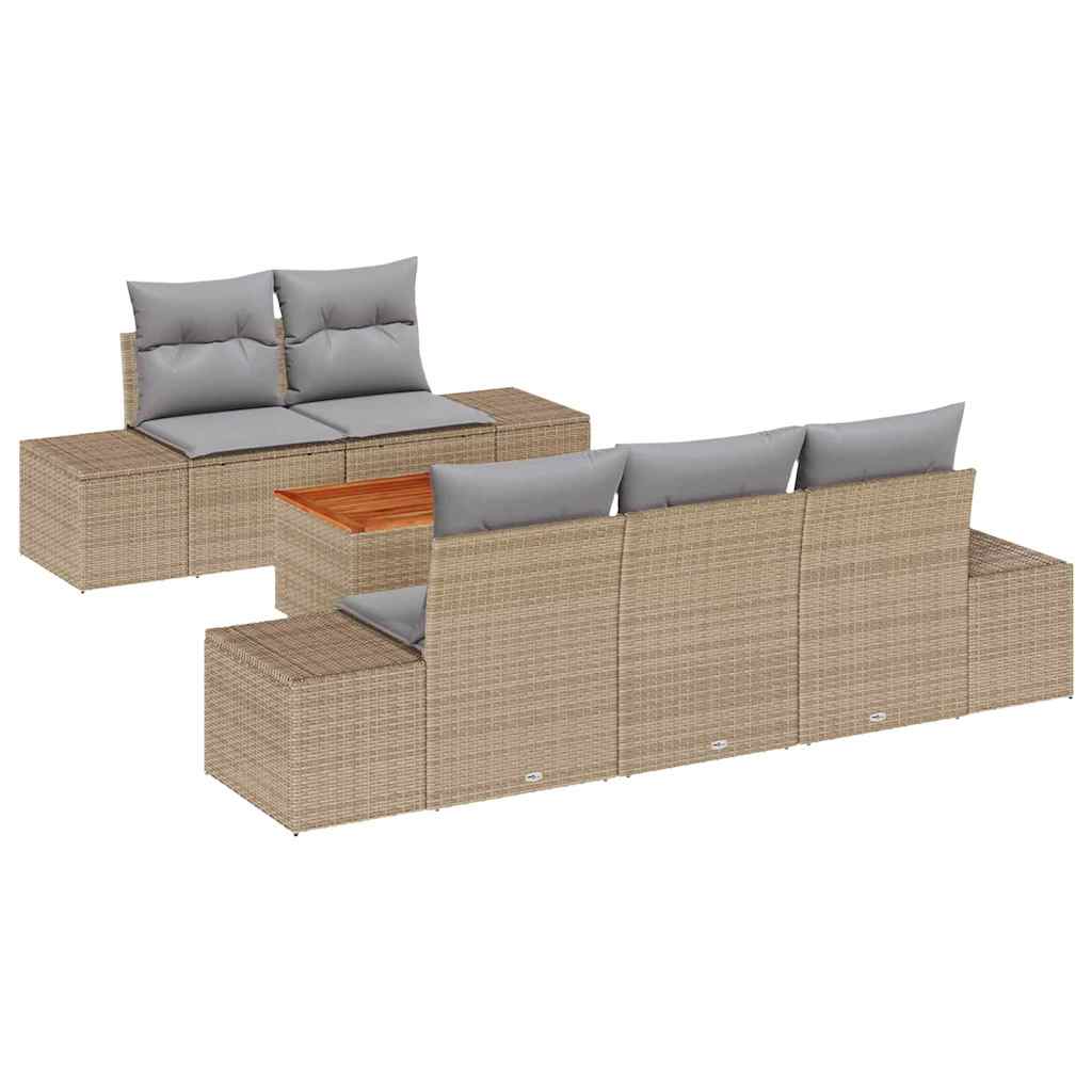 Havesofa Sæt 6 stk. Beige og lys grå polyrattan
