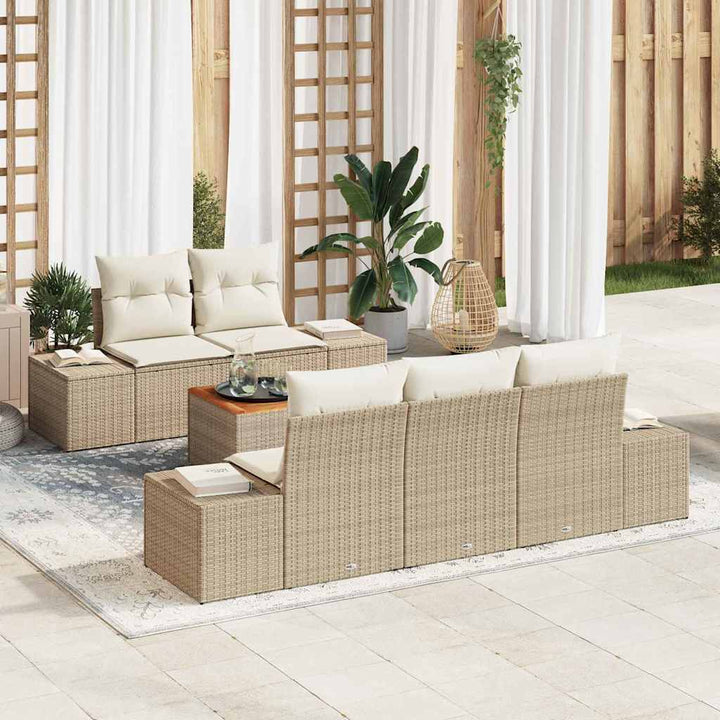 Havesofa Sæt 6 stk. Beige og creme polyrattan