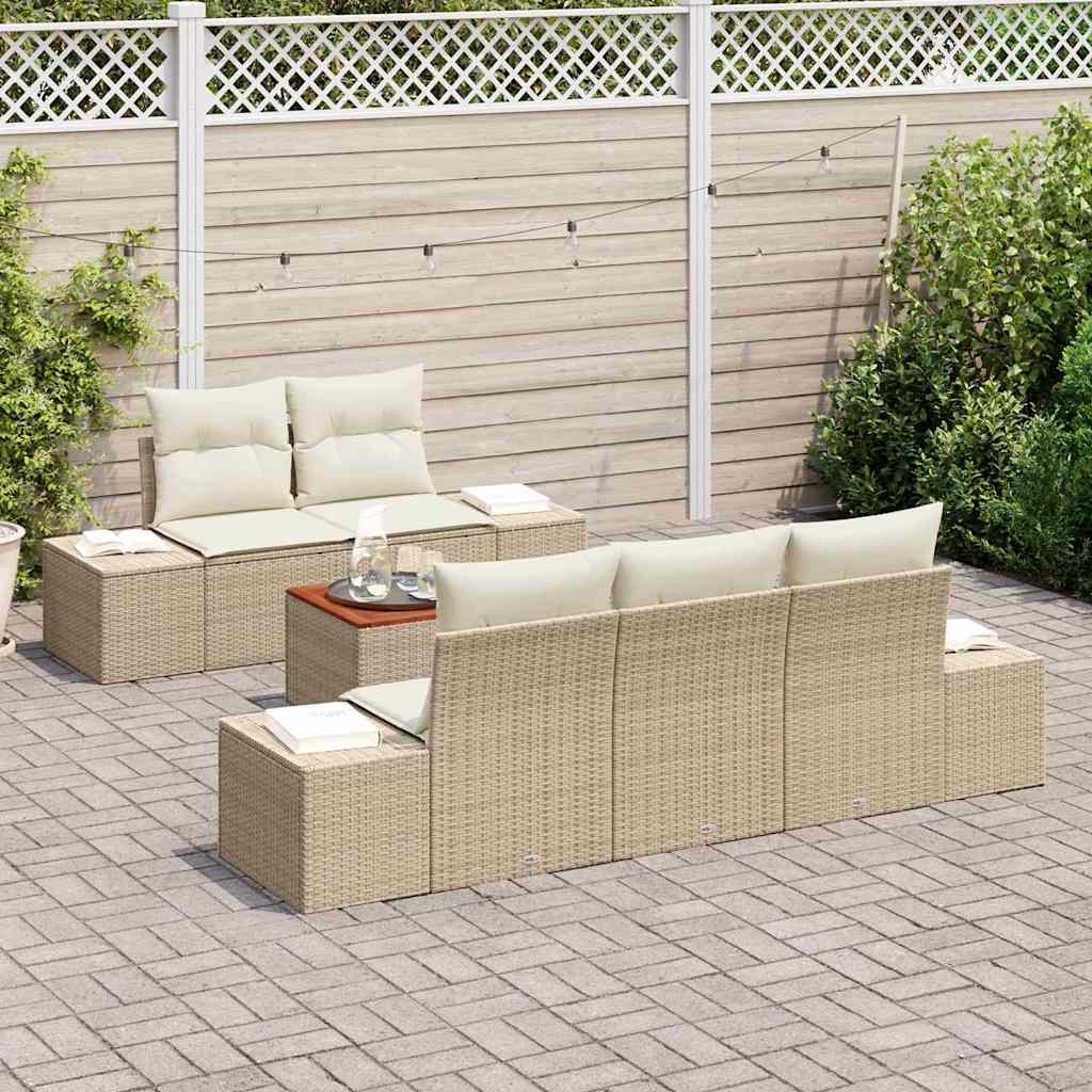 Havesofa Sæt 6 stk. Beige og creme polyrattan