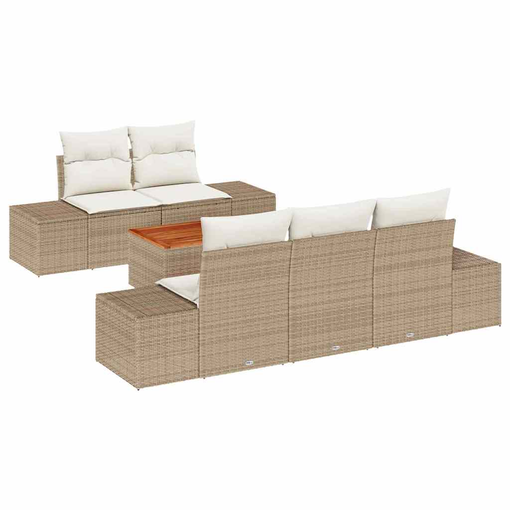 Havesofa Sæt 6 stk. Beige og creme polyrattan