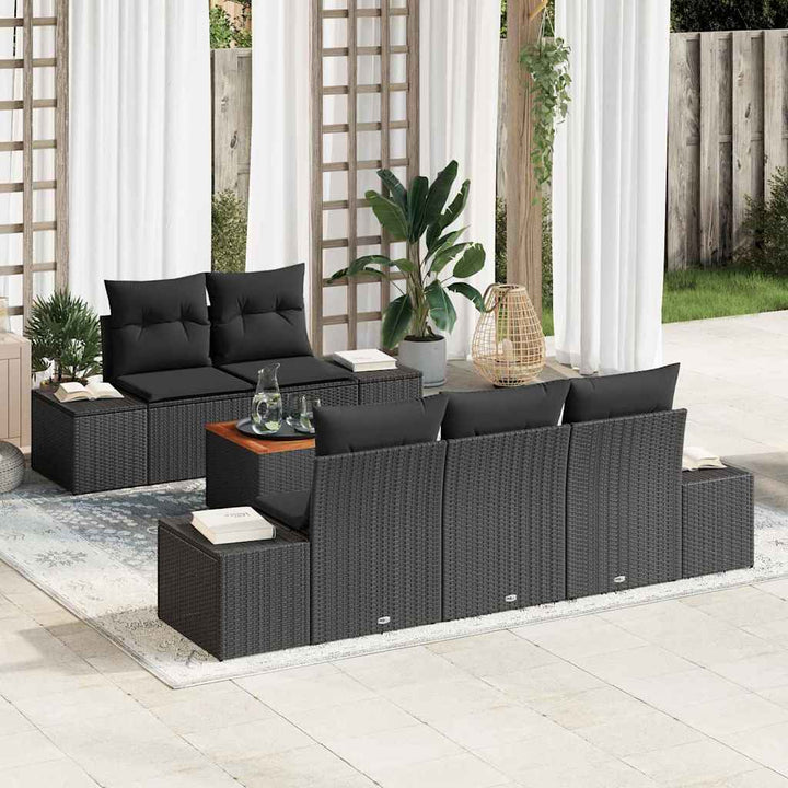 Havesofa Sæt 6 stk. Sort polyrattan