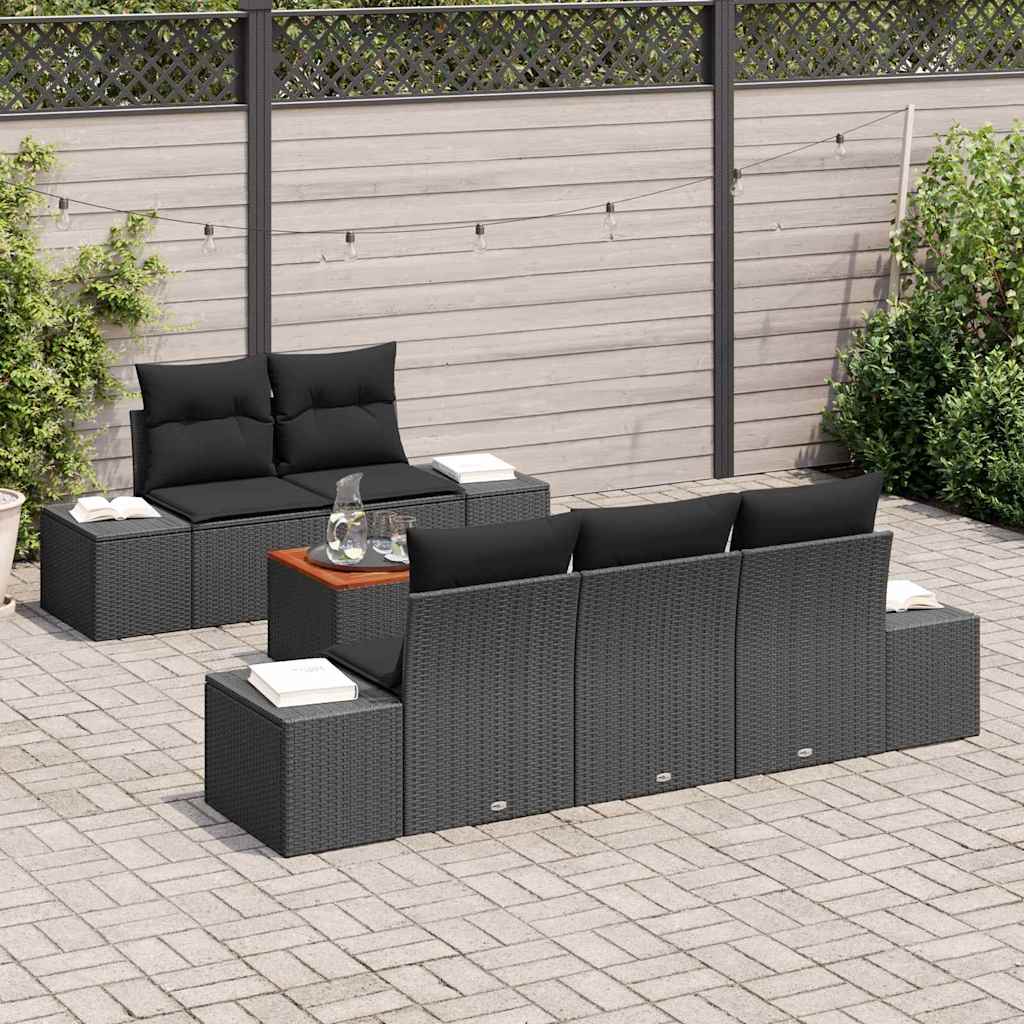 Havesofa Sæt 6 stk. Sort polyrattan