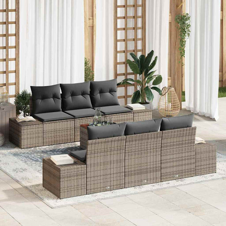 Havesofa Sæt med opbevaring 7 pcs Grå polyrattan