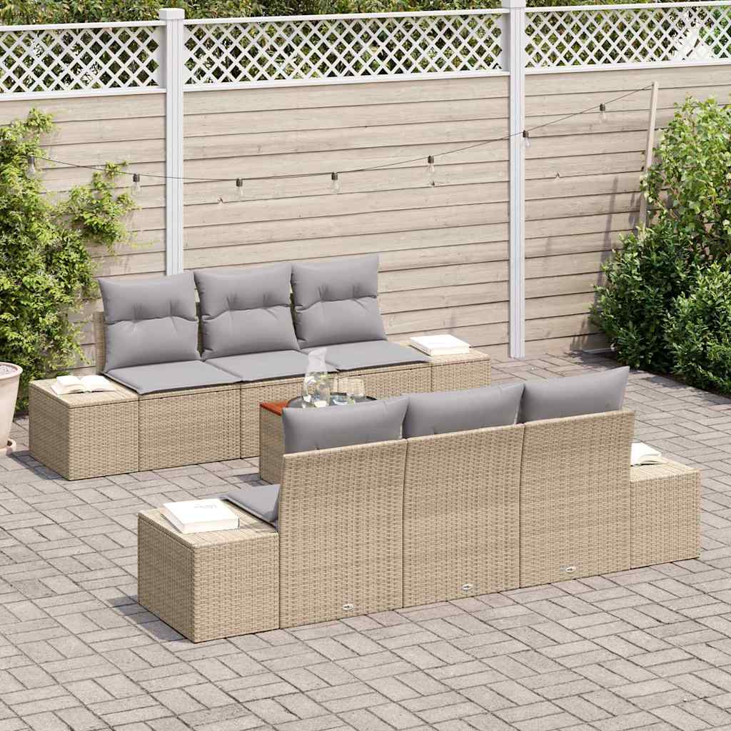 Havesofa Sæt med opbevaring 7 pcs Beige og lys grå polyrattan
