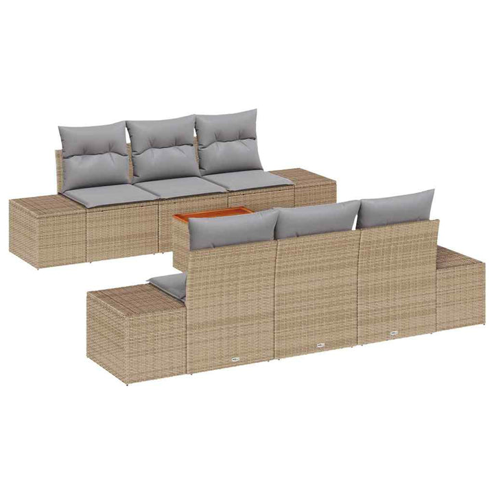Havesofa Sæt med opbevaring 7 pcs Beige og lys grå polyrattan