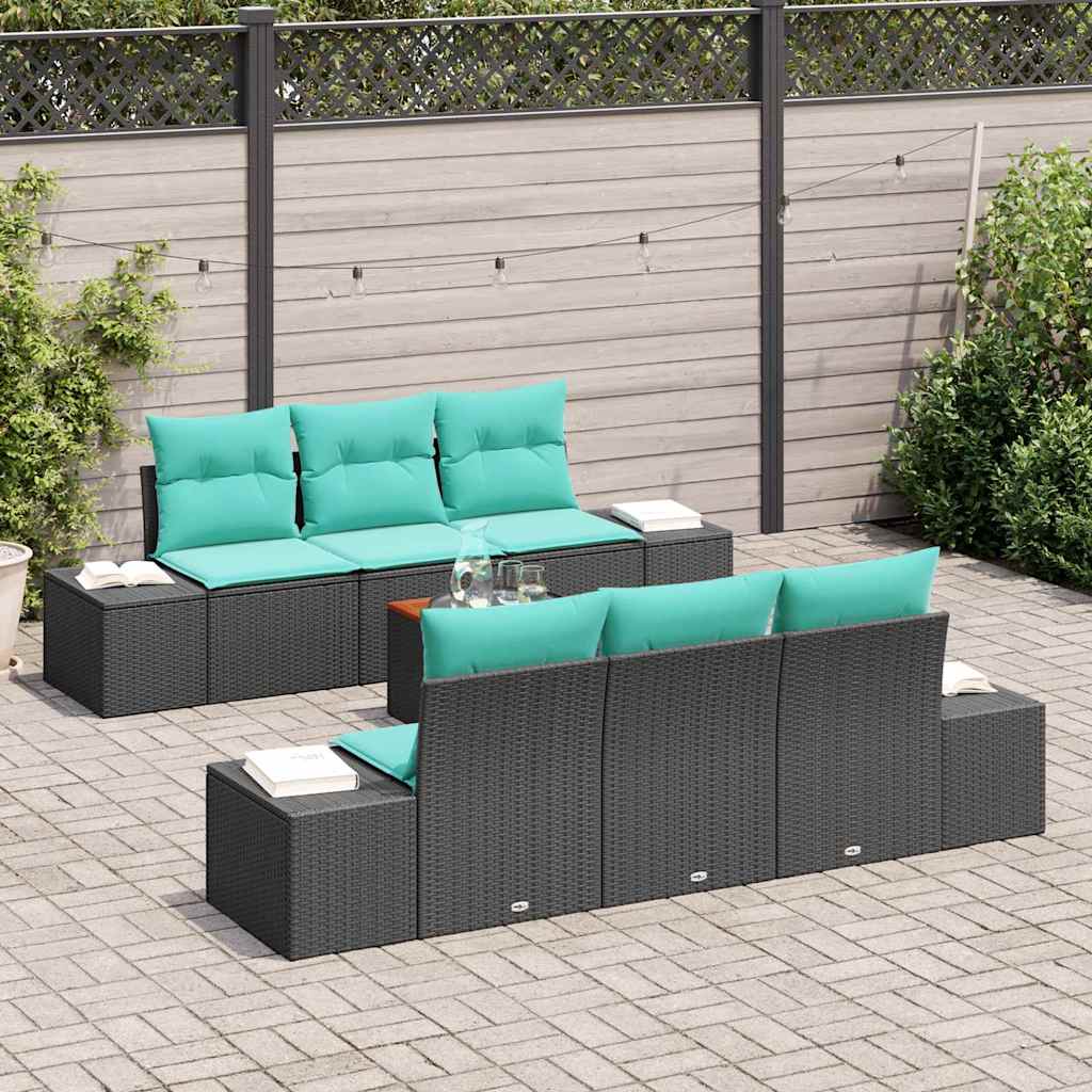 Havesofa Sæt 7 stk. Sort og turkis polyrattan