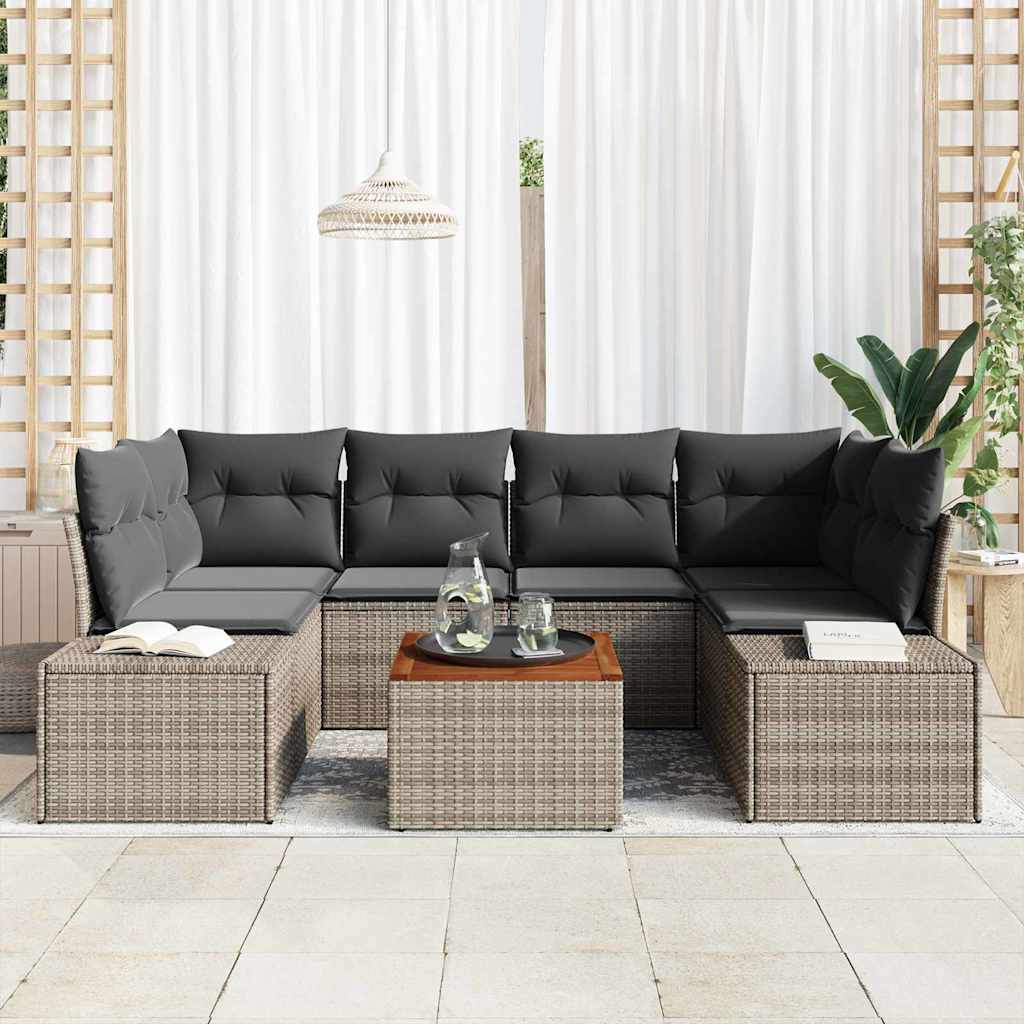 Havesofa Sæt med opbevaring 7 pcs Grå polyrattan