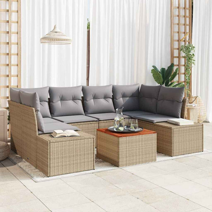 Havesofa Sæt 7 stk. Beige og lys grå polyrattan