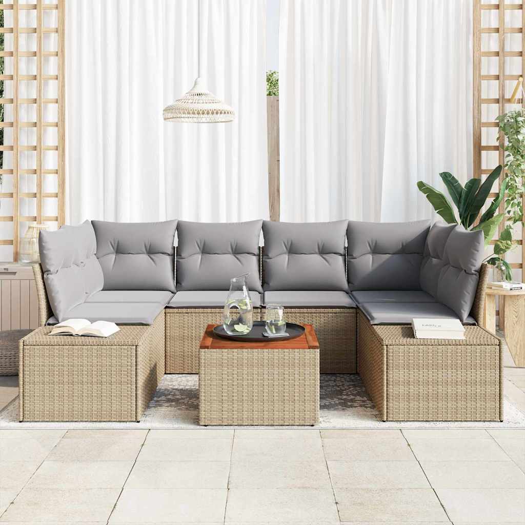 Havesofa Sæt 7 stk. Beige og lys grå polyrattan