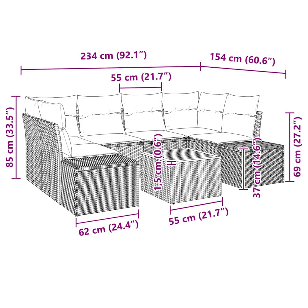 Havesofa Sæt 7 stk. Beige og lys grå polyrattan