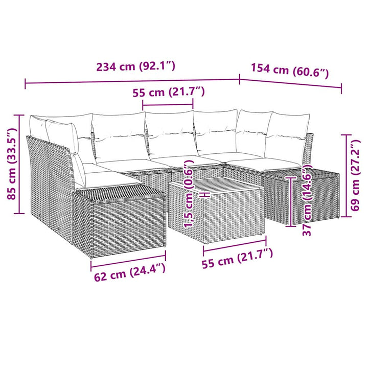 Havesofa Sæt 7 stk. Beige og lys grå polyrattan