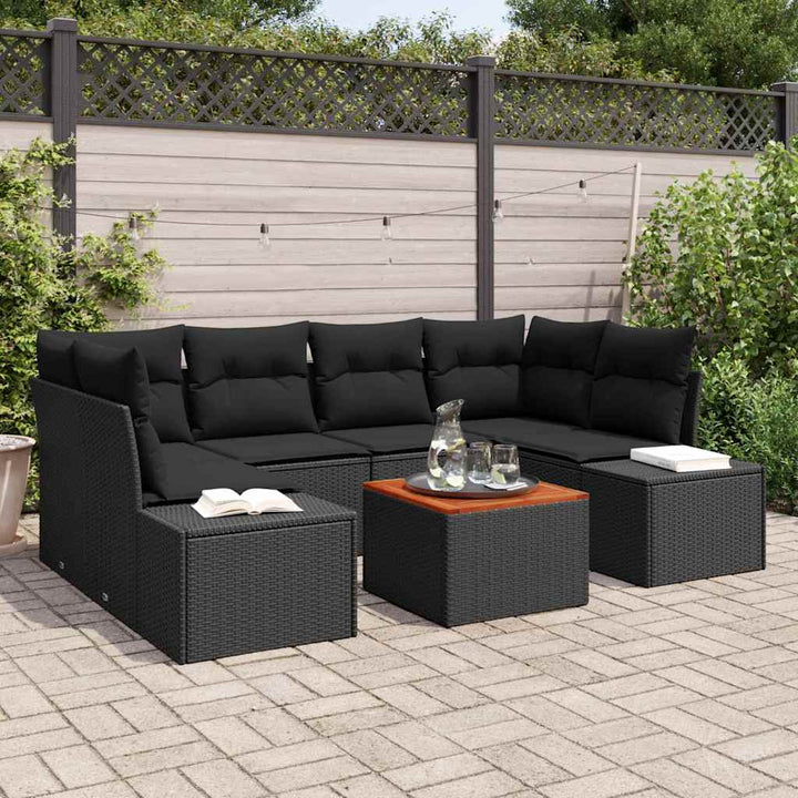 Havesofa Sæt med opbevaring 7 pcs Sort polyrattan