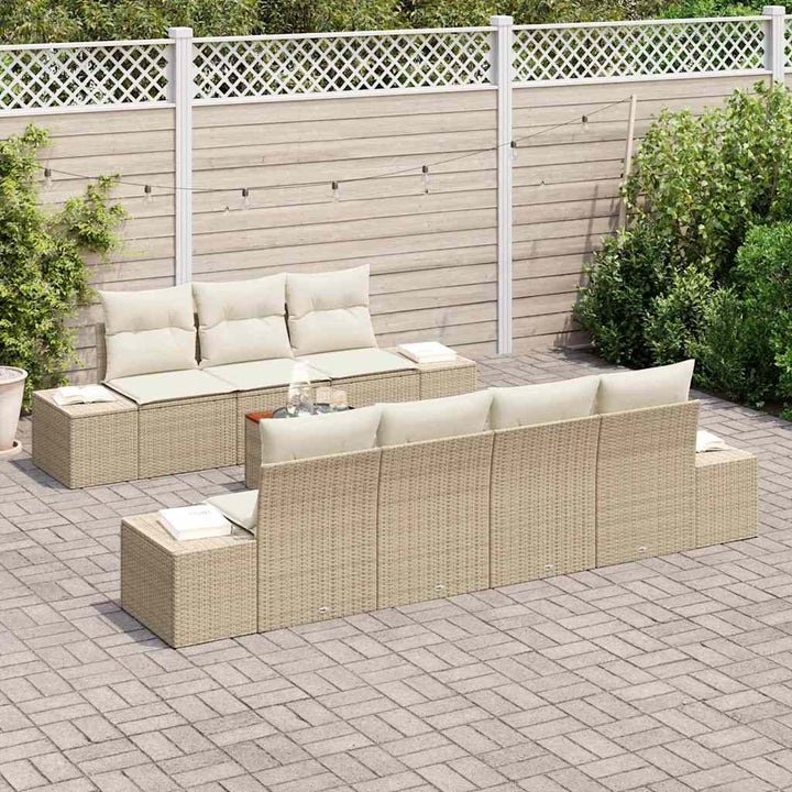 Havesofa Sæt med opbevaring 8 pcs Beige og creme polyrattan