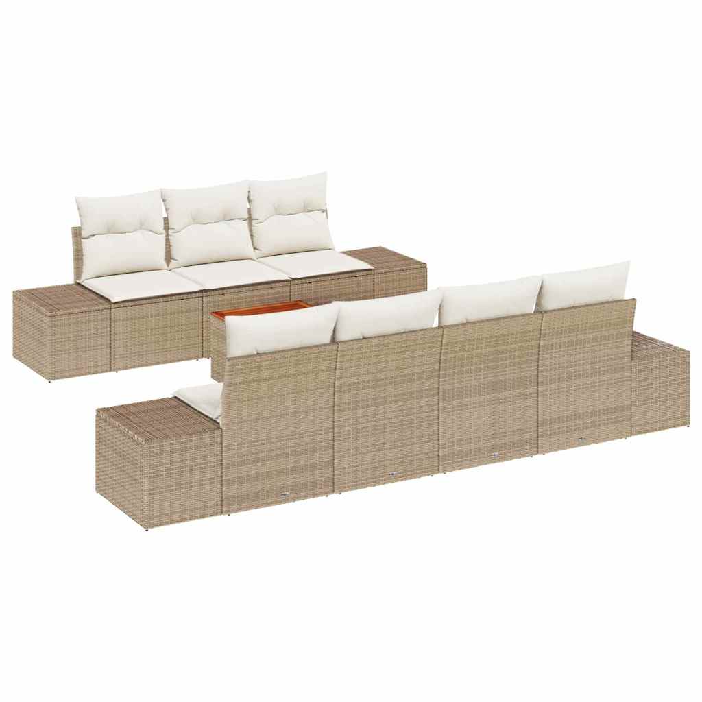 Havesofa Sæt med opbevaring 8 pcs Beige og creme polyrattan
