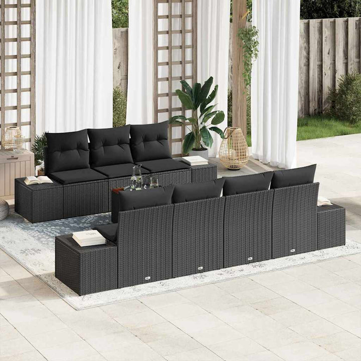 Havesofa Sæt 8 stk. Sort polyrattan