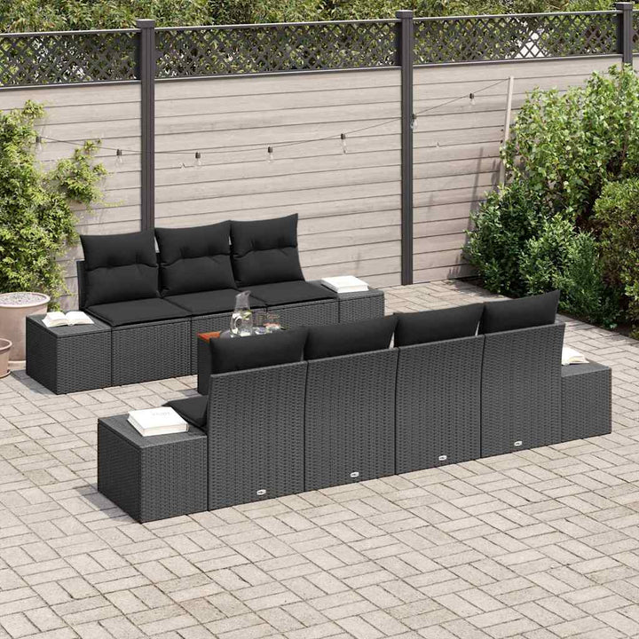 Havesofa Sæt 8 stk. Sort polyrattan