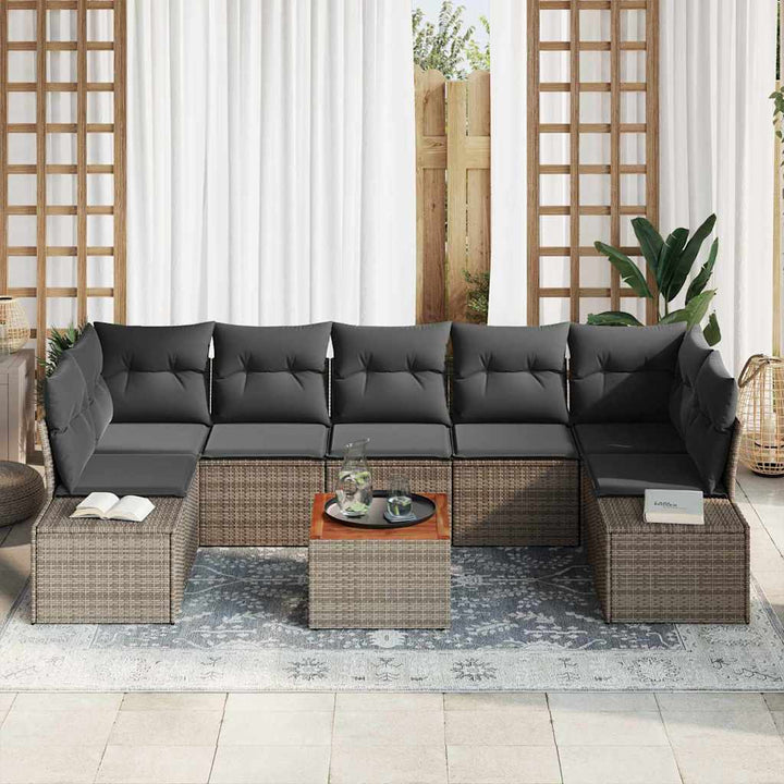Havesofa Sæt med opbevaring 8 pcs Grå polyrattan