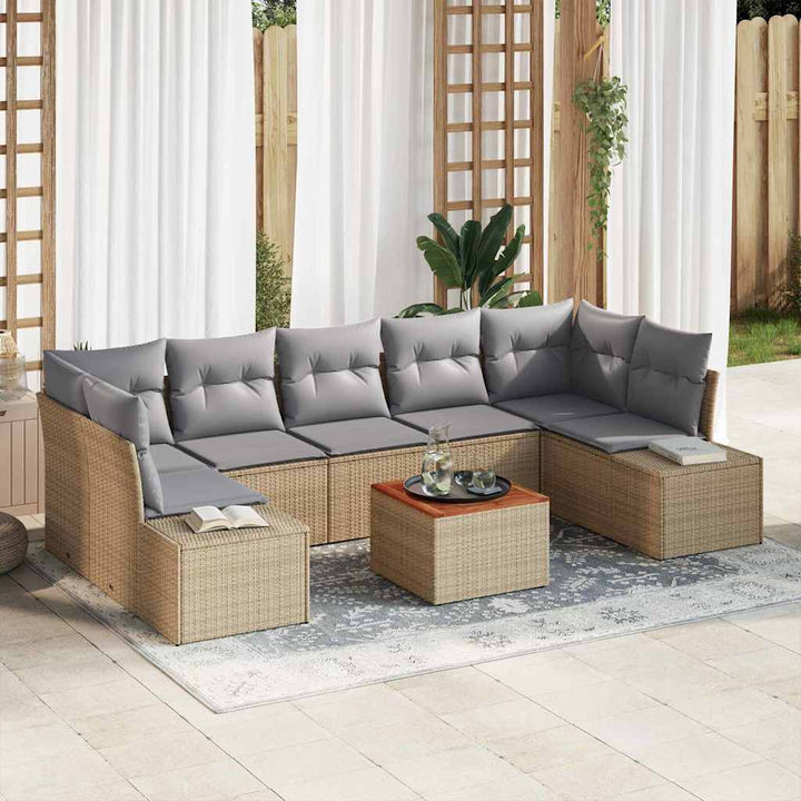 Havesofa Sæt med opbevaring 8 pcs Beige og lys grå polyrattan