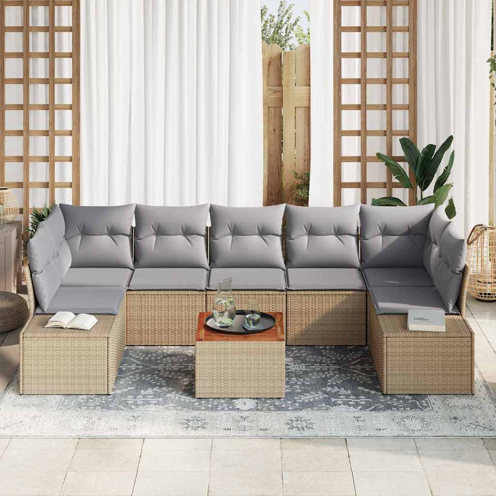 Havesofa Sæt med opbevaring 8 pcs Beige og lys grå polyrattan