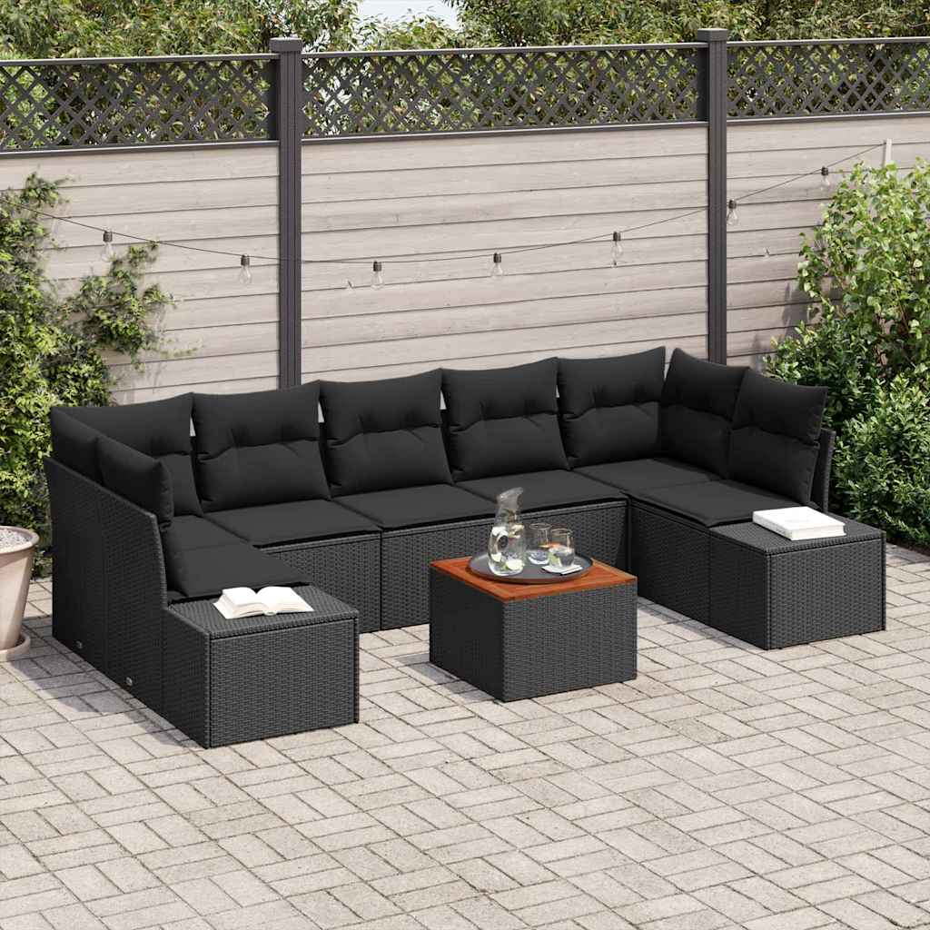Havesofa Sæt med opbevaring 8 pcs Sort polyrattan