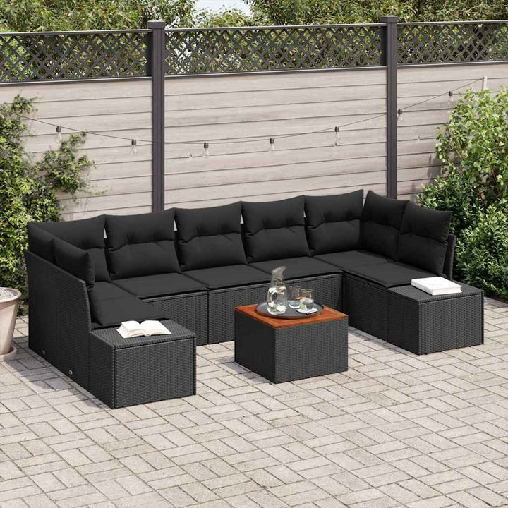 Havesofa Sæt med opbevaring 8 pcs Sort polyrattan