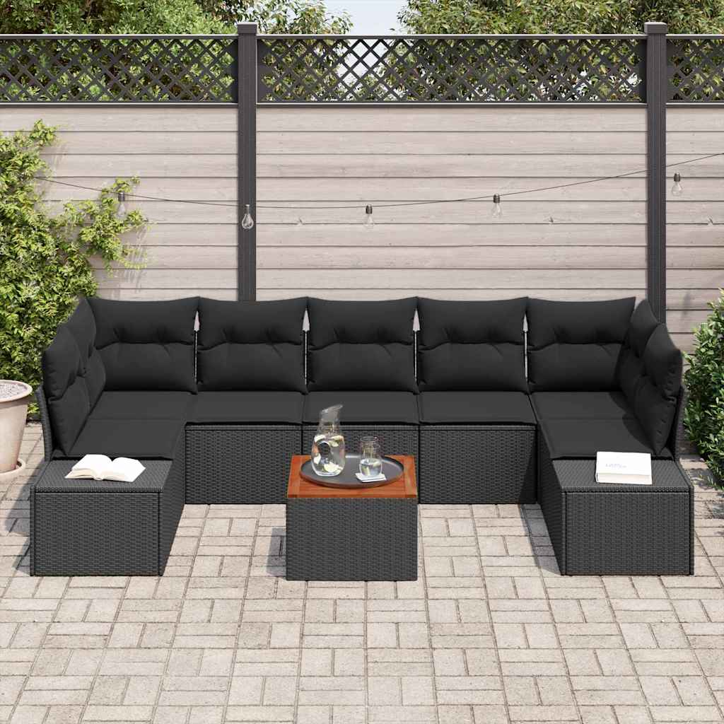 Havesofa Sæt med opbevaring 8 pcs Sort polyrattan