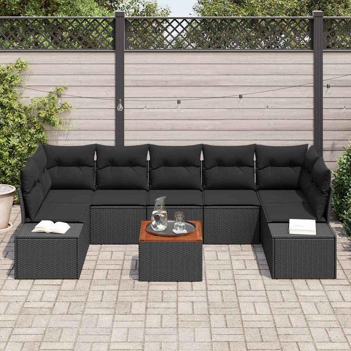 Havesofa Sæt med opbevaring 8 pcs Sort polyrattan
