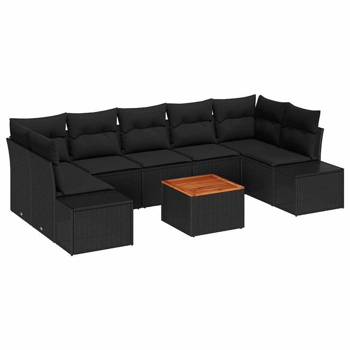 Havesofa Sæt med opbevaring 8 pcs Sort polyrattan