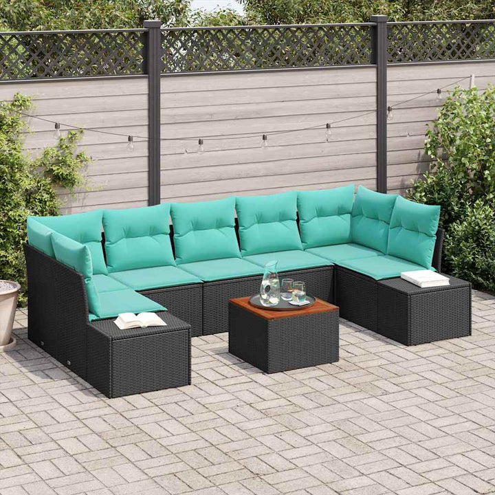 Havesofa Sæt 8 stk. Sort og turkis polyrattan